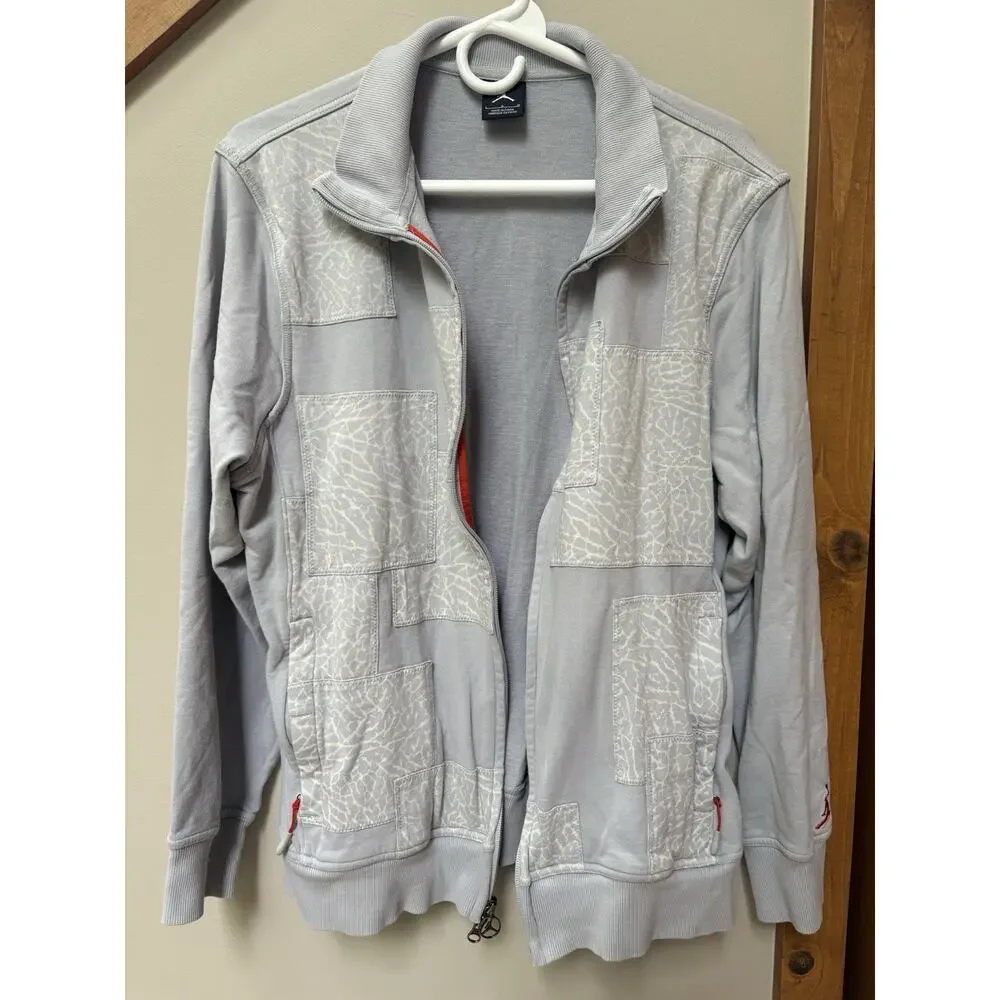 Jordan Elephant Print Patchwork Full Zip Jacket Men’s Large Gray Cotton Jumpman